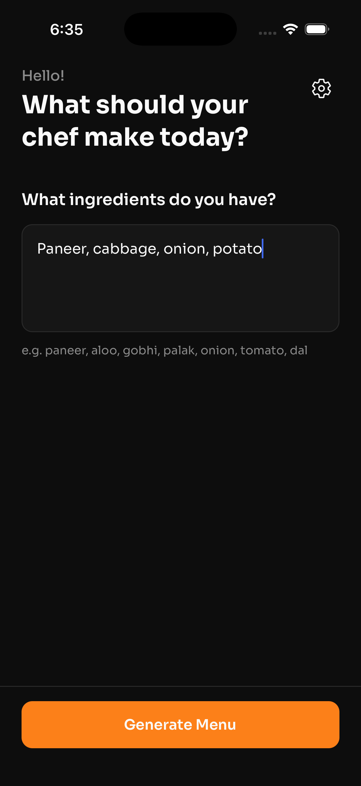 TellMyChef - Enter your ingredients